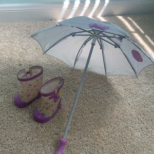 American Girl Rainboots and Umbrella